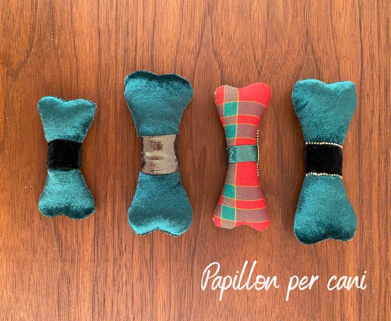 Papillon per cani realizzati con tessuti recuperati, per un tocco di eleganza e sostenibilità.
